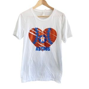 HOUSTON Astros Glitter Sparkly Orange Blue Heart Design T Shirt Size Small